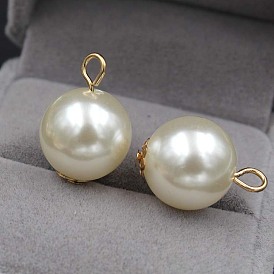 Resin Imitation Pearl Pendants, with Alloy Findings, Round