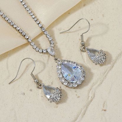 Комплекты из латунных серег-капель и ожерелий с подвесками из горного хрусталя для женщин