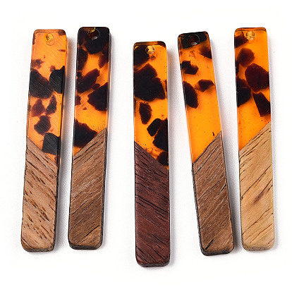 Transparent Resin & Walnut Wood Big Pendants, Rectangle Charms
