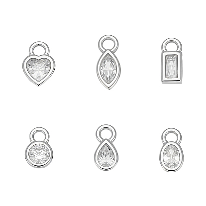 6 шт. 6 стили 925 подвески из стерлингового серебра с кристаллами и стразами, платина, родий, 1 с тканью для полировки ПК