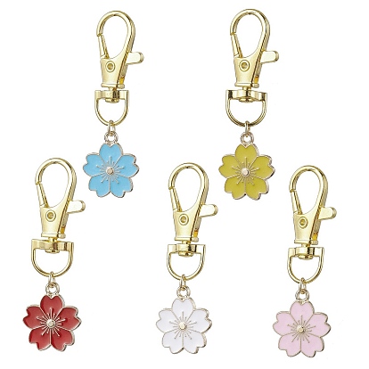 Décorations de pendentif en émail en alliage de fleur de sakura, charme fermoirs mousquetons pivotants