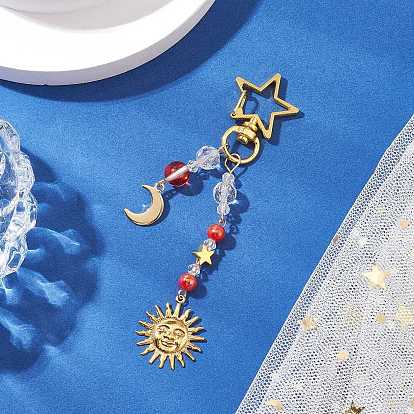 Гальванизированные стеклянные бусины с латунными бусинами подвески из латуни и 201 подвески из нержавеющей стали непрозрачные акриловые бусины украшения, Солнце и луна