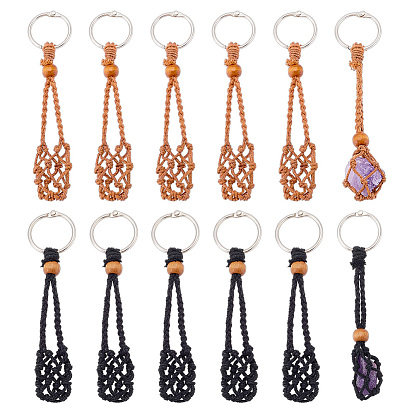 12 pièces 2 couleurs fil de coton ciré macramé pochette pendentif décorations, avec une reliure à anneaux en fer pour cahiers à feuilles mobiles et des perles en bois