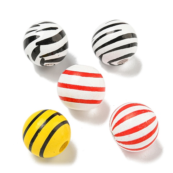 Набивные деревянные европейские бусины, круглый с узором в полоску