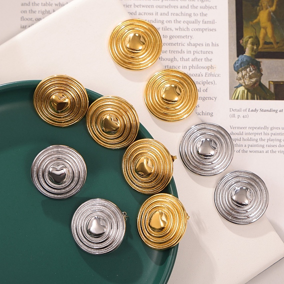 Серьги шпилька нержавеющая сталь, плоско-круглые, для женщин