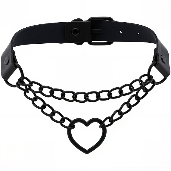 Colliers ras du cou en simili cuir style punk, avec le coeur en alliage
