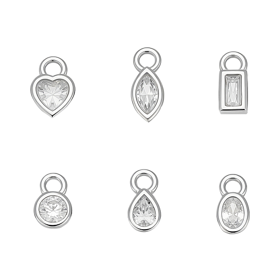 6 шт. 6 стили 925 подвески из стерлингового серебра с кристаллами и стразами, платина, родий, 1 с тканью для полировки ПК