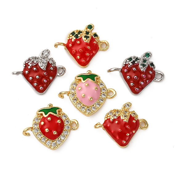Латунные микро-паве кубические цирконии фруктовые соединители подвески, эмаль клубничные ссылки, стойки покрытие, долговечный, без кадмия и без свинца