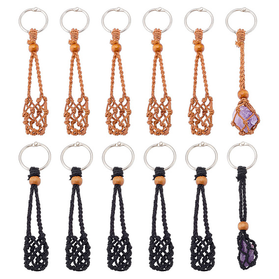 12 pièces 2 couleurs fil de coton ciré macramé pochette pendentif décorations, avec une reliure à anneaux en fer pour cahiers à feuilles mobiles et des perles en bois