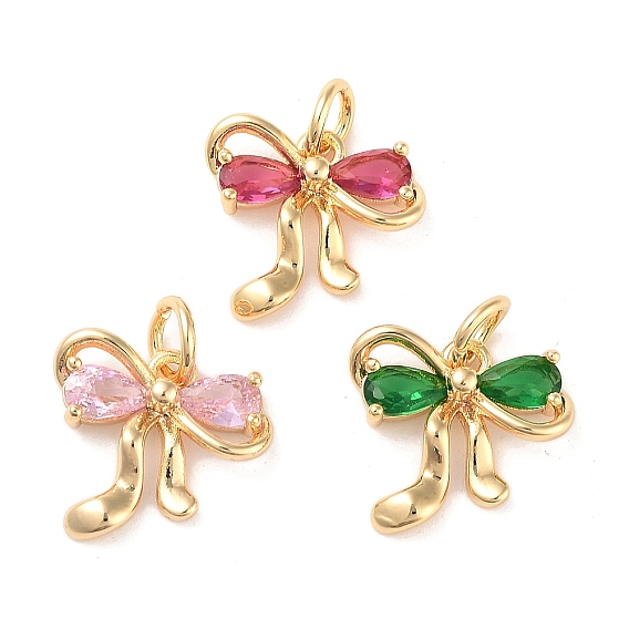 Латунные микро проложить кубического циркония подвески, без кадмия, без никеля и без свинца, с прыжковых колец, бантом прелести, реальный 18 k позолоченный