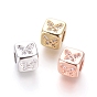Brass Beads, with Micro Pave Cubic Zirconia, Cube with Butterfly