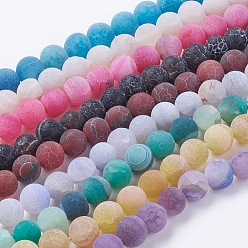 Natural Weathered Agate Beads Strands, Dyed, Frosted, Round