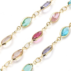 Handmade Colorful Glass Horse Eye Link Chains, with Brass Findings, with Spool, Soldered