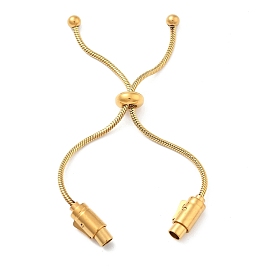 Adjustable 304 Stainless Steel Round Snake Chain Slider Bracelet Making, with Snap Clasps and Silicone Beads, Ion Plating(IP)