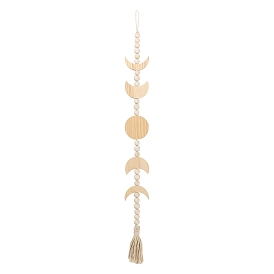 Gorgecraft Natural Wood Beaded Wall Decorations, with Cotton Thread Tassels, Moon & Round
