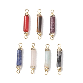 Подвески-колонны с натуральным лепидолитом, голубой пятнистой яшмой, тигровым глазом, розовым кварцем, сердоликом, ларвикитом и цветочным амазонитом, с латунными бусинами из хрусталя и стразами