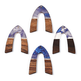 Transparent Resin & Walnut Wood Pendants, V Shape Charms