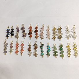 24 piezas 12 dijes de conector de chip de piedras preciosas mixtas de colores, con tono dorado 304 presillas de acero inoxidable y cuentas de latón, mezclado teñido y sin teñir