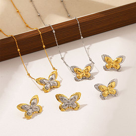 304 Conjuntos de aretes y collares colgantes de acero inoxidable, mariposa