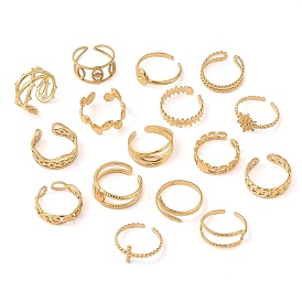 Ion Plating(IP) 304 Stainless Steel Open Cuff Rings for Women, Real 14K Gold Plated