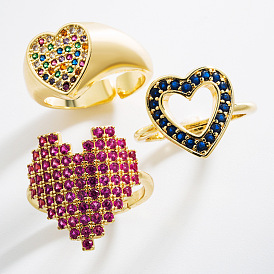 Sparkling Heart-shaped Ring with Full Rhinestones, Adjustable and Bold Design