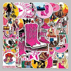 50Pcs Cartoon Cowgirl PVC Self-Adhesive Stickers, Waterproof Decals, for DIY Albums Diary, Laptop Decoration Cartoon Scrapbooking