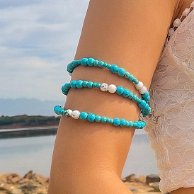 Synthetic Turquoise Beaded Layered Arm Chains, Upper Arm Bracelet