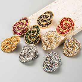 Sparkling Multi-layered Round Geometric Earrings with Exaggerated Colorful Gems for Fashionable Women