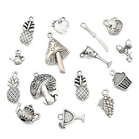 Mixed Tibetan Style Alloy Pendants, Food or Tableware, 11~50x4.5~28x1.5~6mm, Hole: 1~2mm