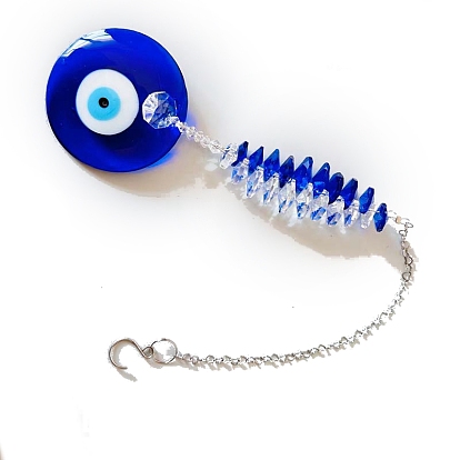 Glass Evil Eye Pendant Decorations, Hanging Suncatchers, with Alloy Findings, for Garden Decorations