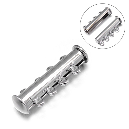 4-Strands 8-Holes Tube Brass Magnetic Slide Lock Clasps, Nickel Free, 25x10x6mm, Hole: 2mm