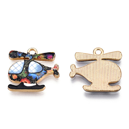 Printed Alloy Pendants, Cadmium Free & Nickel Free & Lead Free, Light Gold, Helicopter Charm