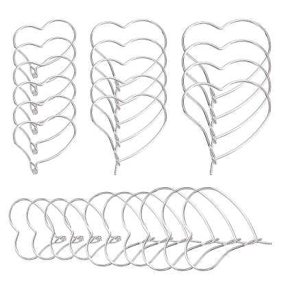 300Pcs 3 Styles 304 Stainless Steel Hoop Earring Findings, Wine Glass Charm Rings, Heart