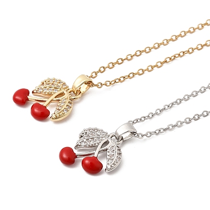 Подвеска из латуни с микропаве из прозрачного кубического циркония и эмалью цвета красной вишни 304 цепочка из нержавеющей стали для женщин