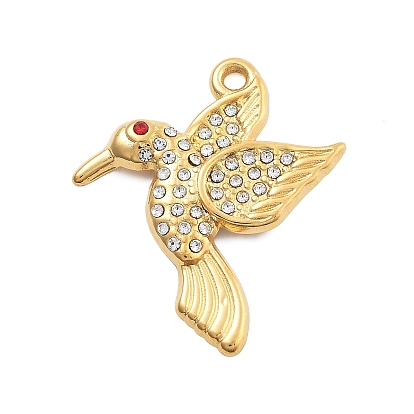 304 из нержавеющей стали Кристалл Rhinestone подвески, очарование птицы, вакуумное покрытие pvd