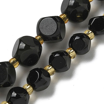 Натуральные бусины из черного оникса (окрашенные и нагретые), с бисером, граненые, игральная кость
