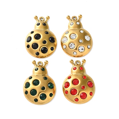 304 подвески из нержавеющей стали, со стразами, ионное покрытие (ip), коровка, золотые