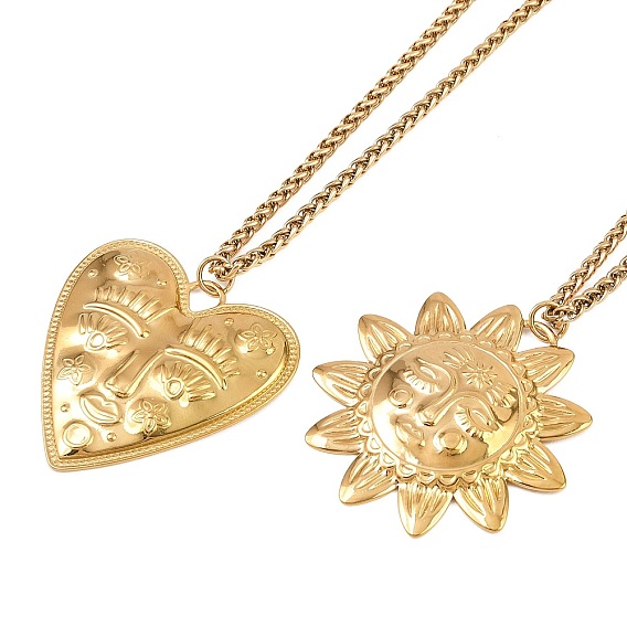 304 кулон из нержавеющей стали с рельефным изображением человеческого лица, цепочка из пшеницы, ионное покрытие (ip), реальный 18 k позолоченный