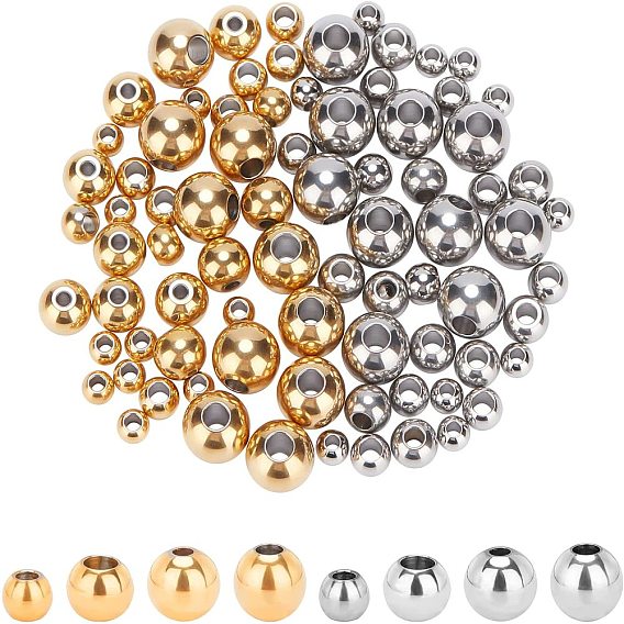 80Pcs 4 Style 304 Stainless Steel Beads, Round