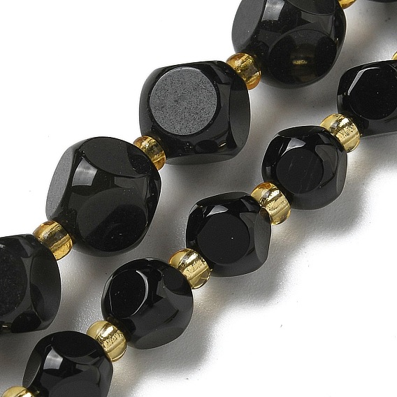 Натуральные бусины из черного оникса (окрашенные и нагретые), с бисером, граненые, игральная кость