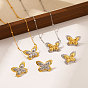 304 Ensembles de boucles d'oreilles et de colliers pendentifs en acier inoxydable, papillon