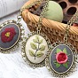 DIY Embroidery Flower Pendant Necklace Making Kit, Including Alloy Cable Chains & Pendant Cabochon Settings, Needle Pin, Cotton Thread, Plastic Embroidery Hoops