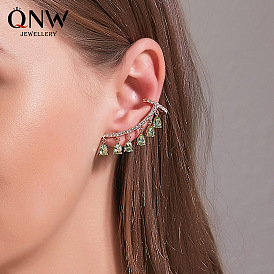 Boho Crystal Drop Tassel Earrings with Zircon Ear Cuff Studs - Nature-inspired Chic Jewelry