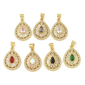 Rack Plating Brass Pave Cubic Zirconia Pendants, Lead Free & Cadmium Free, Real 18K Gold Plated