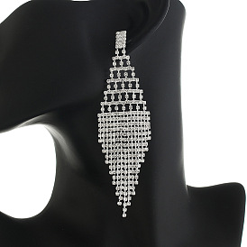 Shiny Rhinestone Grid Tassel Earrings - Minimalist and Elegant Ear Jewelry