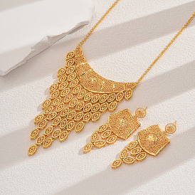 Комплекты из латунных многослойных ожерелий и серег с кисточками для женщин