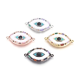 Brass Micro Pave Cubic Zirconia Links Connectors, with Enamel, Long-Lasting Plated, Evil Eye