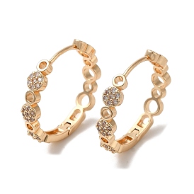 Brass Micro Pave Cubic Zirconia Hoop Earrings for Women, Flat Round