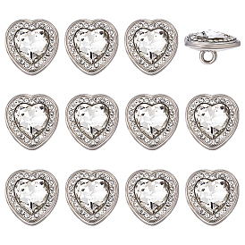 12 шт. стеклянные пуговицы со стразами на ножке, со сплавочной фурнитурой, 1-луночное, сердце