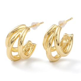 Brass Half Hoop Earrings, Split Earrings, with Steel Pin and Plastic Ear Nuts, Long-Lasting Plated